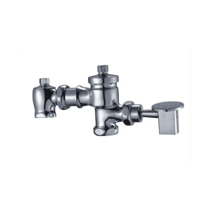 Public utilisant la valve de chasse d'eau à pédale de WC pour les toilettes